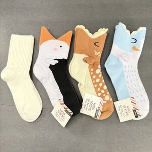 3 pair Kids socks Cartoon Face Knit with ears and 1 ribbed sock pair Size 7-8.5